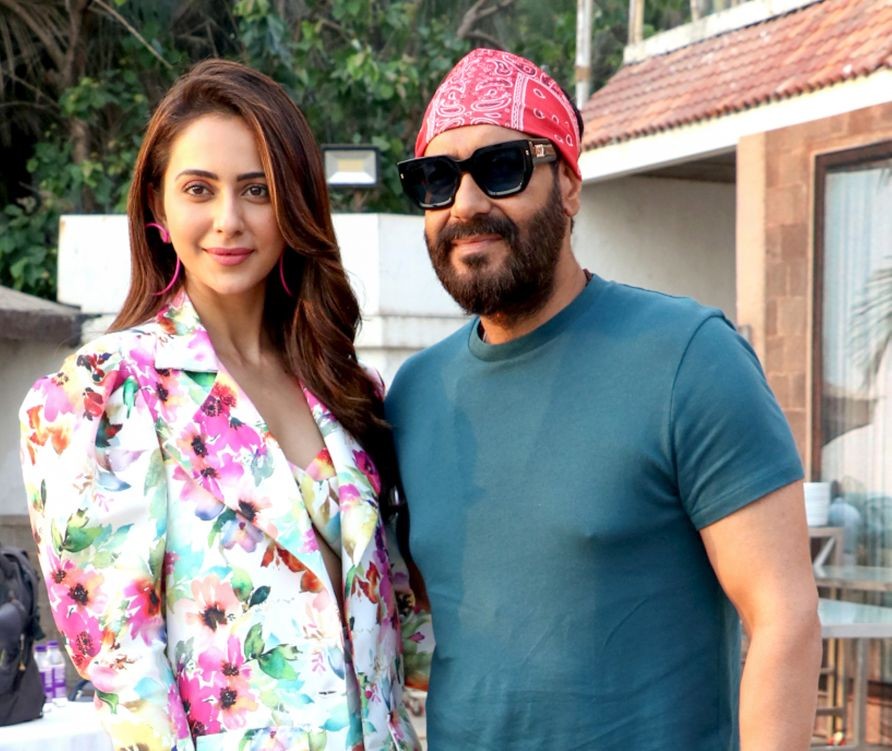 Mumbai: Bollywood actors Ajay Devgn and Rakul Preet during promotion of their upcoming film 'Runway 34' in Mumbai, Friday, April 22, 2022. (PTI Photo)