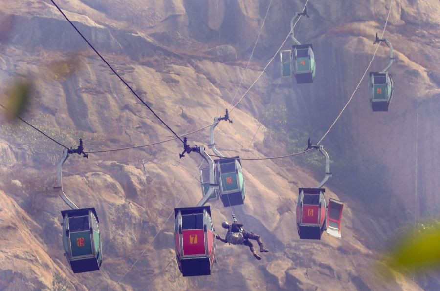 Deoghar: IAF personnel conduct rescue and relief operations after collision between two cable cars at Trikut Ropeway, in Deoghar district of Jharkhand, Tuesday, April 12, 2022. (PTI Photo)
