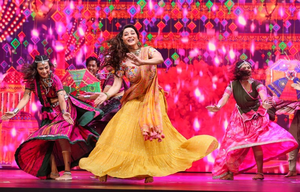 Mumbai: Bollywood actress Madhuri Dixit performs during an event of Amazon Prime Video, in Mumbai, Thursday, April 28, 2022. Amazon unveiled a slate of 41 original and co-produced shows and movies in Hindi, Tamil and Telugu languages and launched its movie rental service in India. (PTI Photo)(