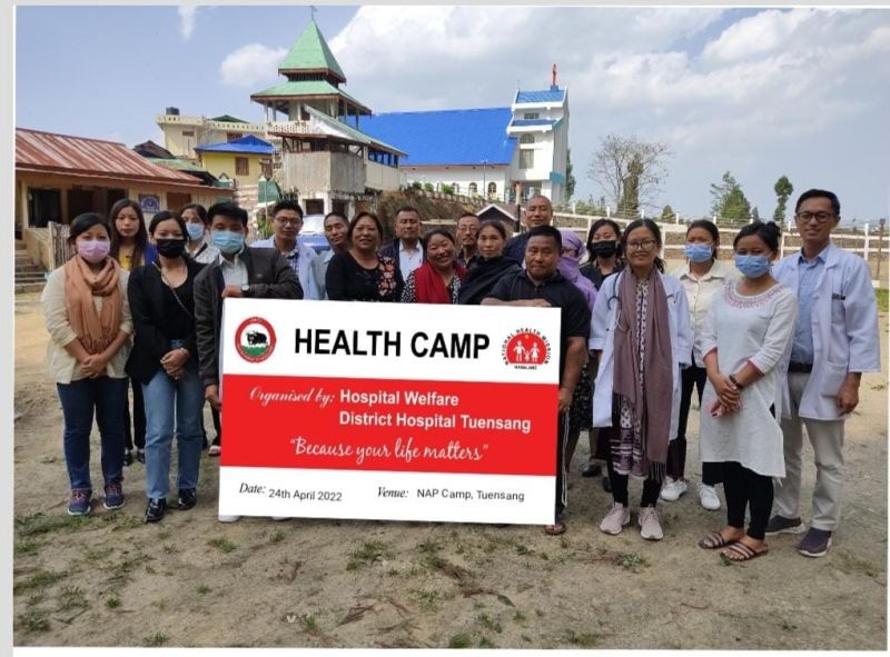 A health camp under the theme 'Because your life matters' was held at 3rd NAP, Tuensang on April 24 by the District Hospital, Tuensang. Approximately 130 patients were treated by the staff of the District Hospital. Dr Senilo, Dr Kemhieneinuo and Dr Moingan attended to the patients with the help of nurses Therila, Tosangla and Akum.  Physiotherapist Vithoseno, Clinical Psychologist Yangkhumla, Adolescent Counsellor Sentilemla, NCD counsellor Hongmo Lam, and DEO NCD Pongom were also part of the camp.
