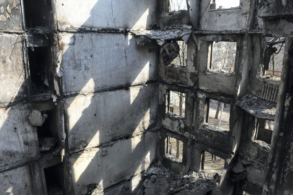Kharkiv: A view of an apartment building damaged by shelling in Kharkiv, Ukraine, Sunday, April 10, 2022. AP/PTI
