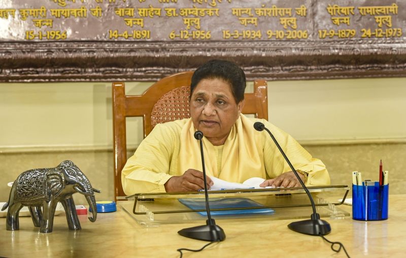 BSP chief Mayawati addresses a press conference in Lucknow on April 10, 2022. (PTI Photo)