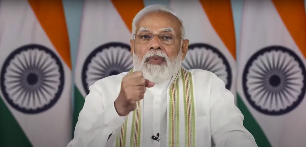 **EDS: SCREENSHOT OF A YOUTUBE VIDEO POSTED BY @Narendra Modi ON FRIDAY, APRIL 29, 2022** New Delhi: Prime Minister Narendra Modi addresses the inauguration of the Global Patidar Business Summit (GBPS) in Gujarat, through a video conference, in New Delhi. (PTI Photo)