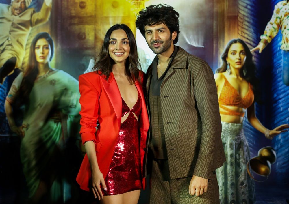 Mumbai: Bollywood actors Kartik Aaryan and Kiara Advani during trailer launch of the upcoming movie ‘Bhool Bhulaiyaa 2 , in Mumbai, Tuesday, April 26, 2022. (PTI Photo)(