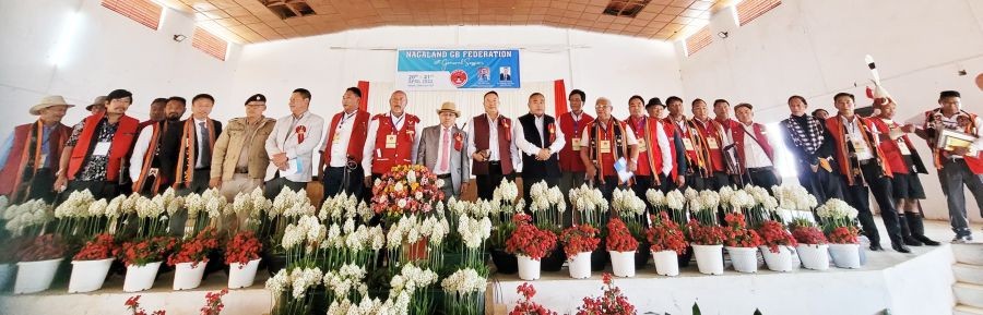 Neiba Kronu, Kuzholuzo Nienu and others at the 30th general session of NGBF at Phek town on April 21. (Morung Photo)