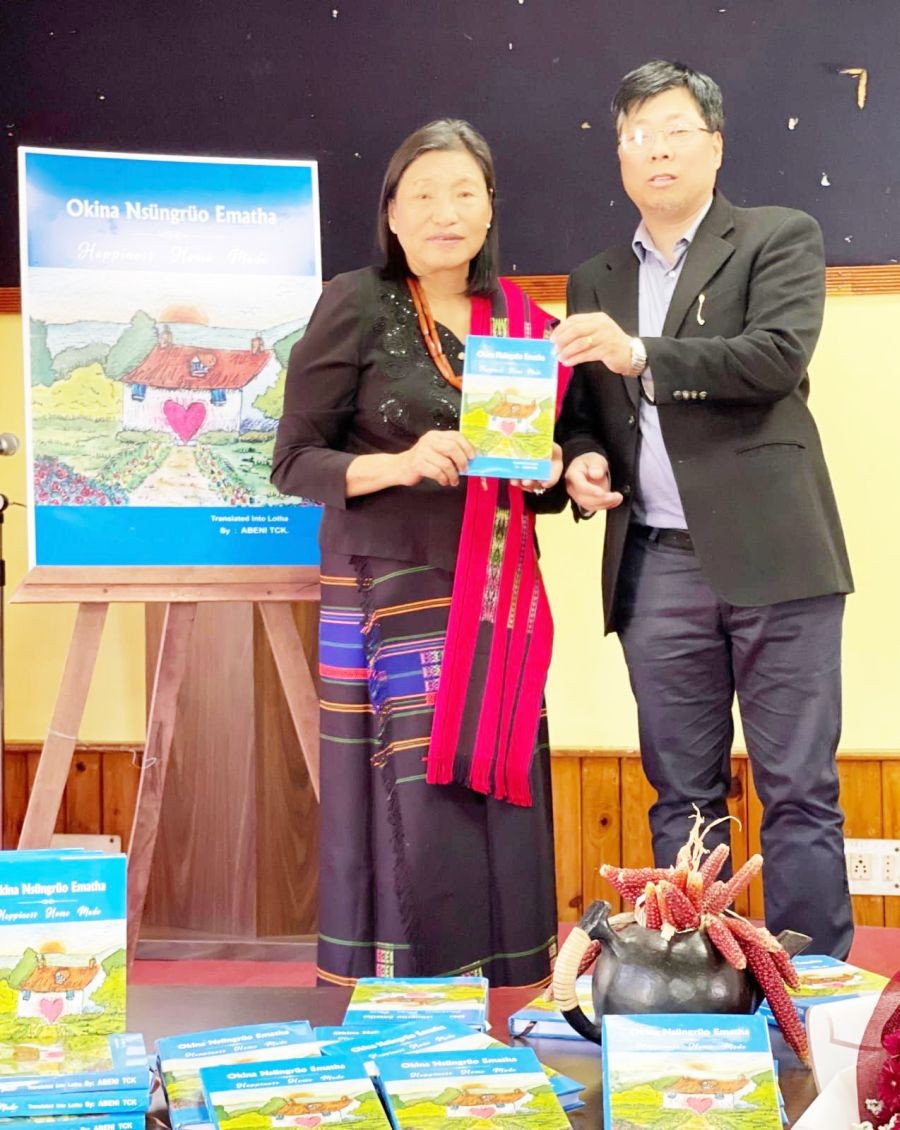 Rev Benri Lotha launches the book translated by Abeni TCK Lotha at the Red Cross Conference Hall, Kohima on April 21.