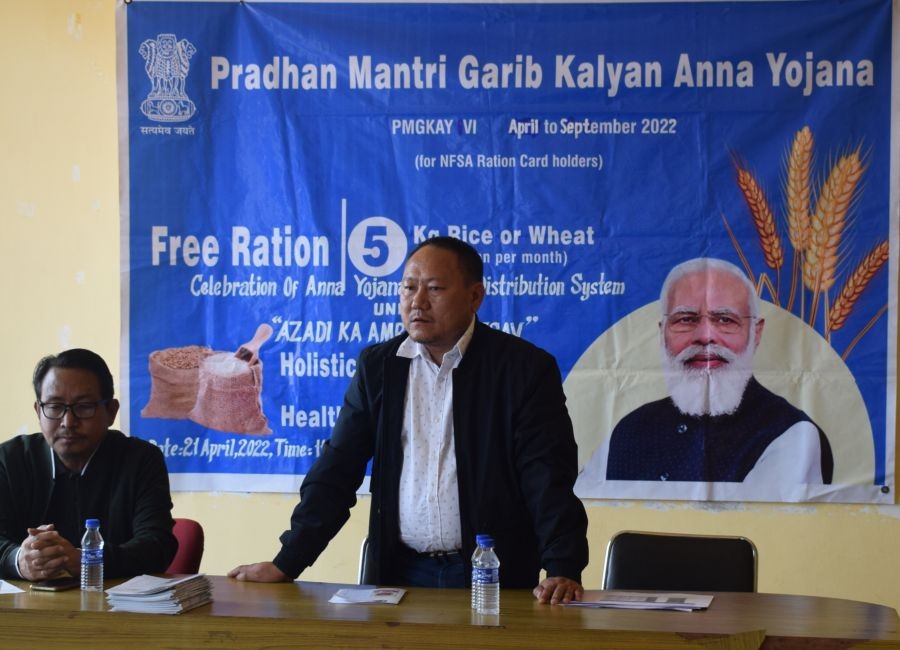 Longleng: ADC Longleng D Robin speaking during the PMGKAY Phase VI celebration at DC conference hall, Longleng on April 21. (DIPR Photo)