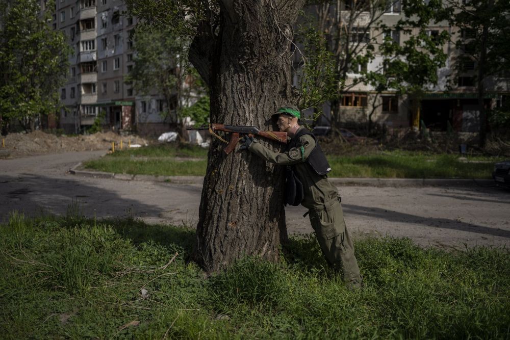 Kharkiv: A mannequin dressed as a soldier is placed near a road in north Kharkiv, Ukraine, Friday, May 13, 2022. AP/PTI(