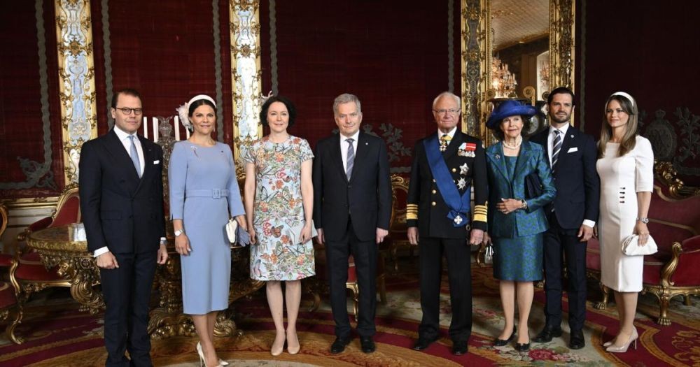 From left, Prince Daniel, Crown Princess Victoria, Finland's First Lady Jenni Hauki, Finland's President Sauli Niinistö, King Carl Gustaf, Queen Silvia, Prince Carl Philip and Princess Sofia, pose at the Royal Castle in Stockholm Tuesday 17 May. Finland's President Sauli Niinistö and his wife Jenni...   (Associated Press)
