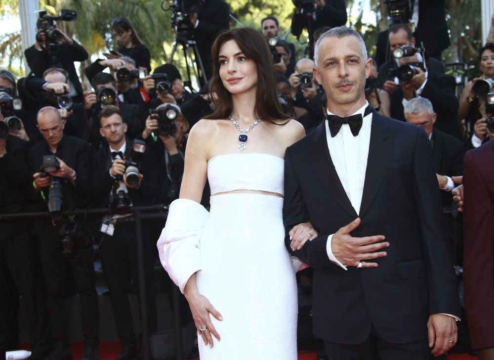 Anne Hathaway, left, and Jeremy Strong pose for photographers upon arrival at the premiere of the film 'Armageddon Time' at the 75th international film festival, Cannes, southern France, Thursday, May 19, 2022.AP/PTI(