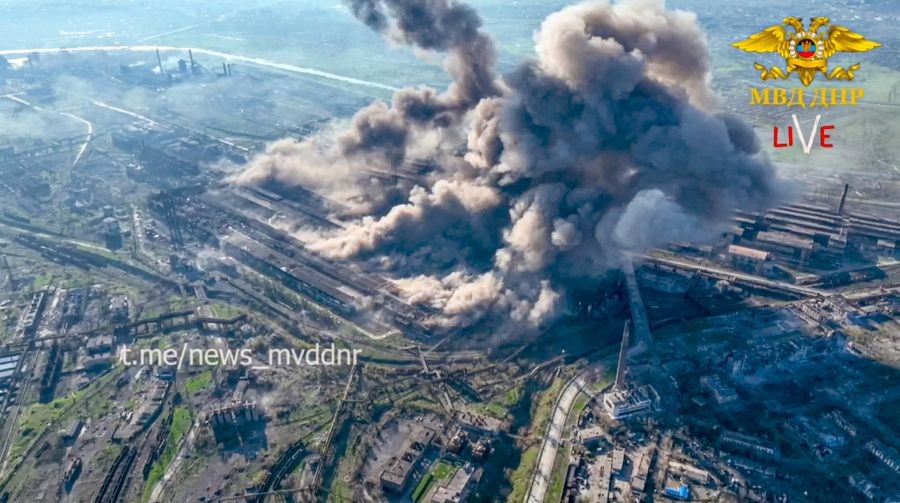 Mariupol: Mariupol: In this handout photo taken from video released on Wednesday, May 4, 2022 by Donetsk People's Republic Interior Ministry Press Service, Smoke rises from the Metallurgical Combine Azovstal in Mariupol, in territory under the government of the Donetsk People's Republic, eastern Ukraine. Heavy fighting is raging at the besieged steel plant in Mariupol as Russian forces attempt to finish off the city's last-ditch defenders and complete the capture of the strategically vital port.AP/PTI(