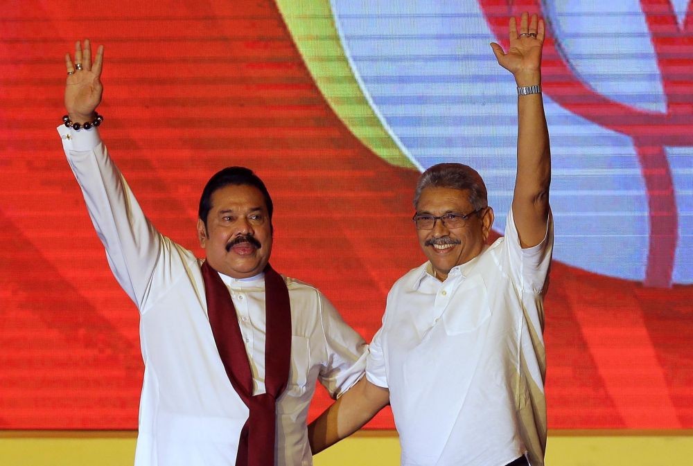Colombo: Mahinda Rajapaksa, left, and his brother Gotabaya Rajapaksa wave to supporters during a party convention held to announce Gotabaya's presidential candidacy in Colombo, Sri Lanka, Aug. 11, 2019. With one brother president, another prime minister and three more family members cabinet ministers, it appeared that the Rajapaksa clan had consolidated its grip on power in Sri Lanka after decades in and out of government. With a national debt crisis spiraling out of control, it looks like the dynasty is nearing its end with Prime Minister Mahinda stepping down on Monday, May 9, 2022, and the three Rajapaksas resigning their cabinet posts in April, but the family is not going down without a fight.AP/PTI(