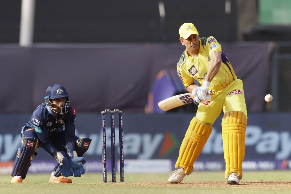 MS Dhoni, captain of Chennai Super Kings bats during the Indian Premier League 2022 cricket match between Chennai Super Kings and Gujarat Titans, at the Wankhede Stadium in Mumbai, Sunday, May 15, 2022. (Sportzpics for IPL/PTI Photo)