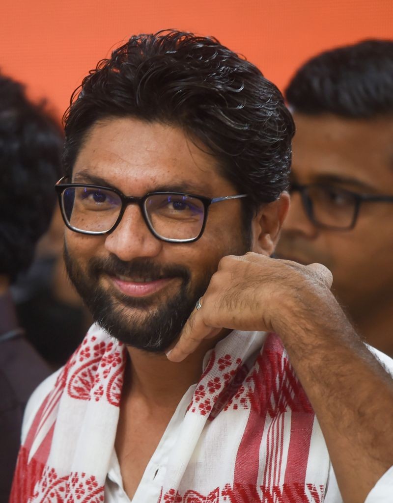 Independent MLA Jignesh Mevani at a press conference at the AICC headquarters, in New Delhi on May 2. (PTI Photo)
