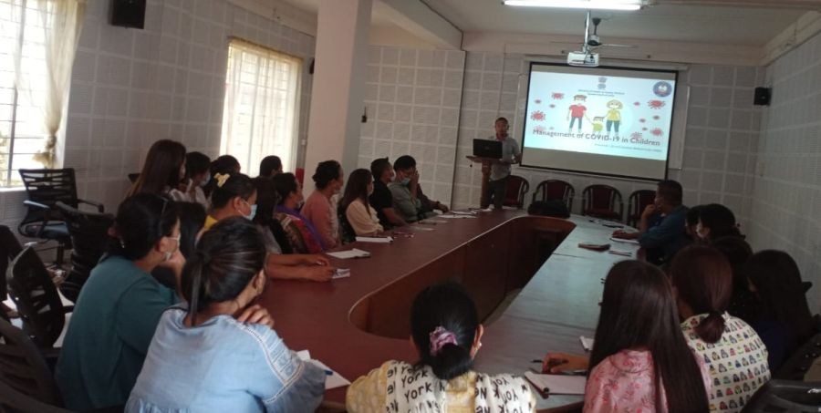 Dr Imlisenba Lemtur, Pediatrician, presenting a PowerPoint presentation during the training in Mokokchung.