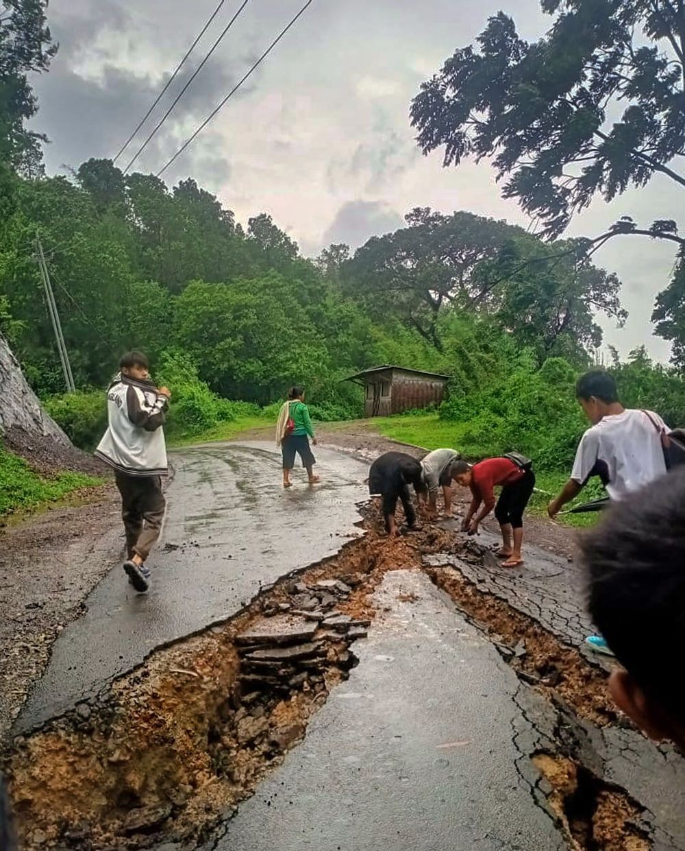 Dima Hasao: A damaged road following heavy rainfall in Dima Hasao district of Assam, Tuesday, May 17, 2022. (PTI Photo)(