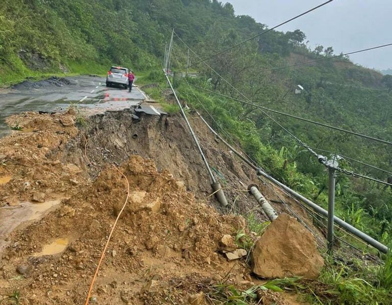 In this photo taken between May 12 and May 14, a landslide hit area due to heavy rainfall in  the Dima Hasao district. At least three people were killed in landslides in Dima Hasao district of Assam, an official said on May 15, 2022. (PTI Photo)