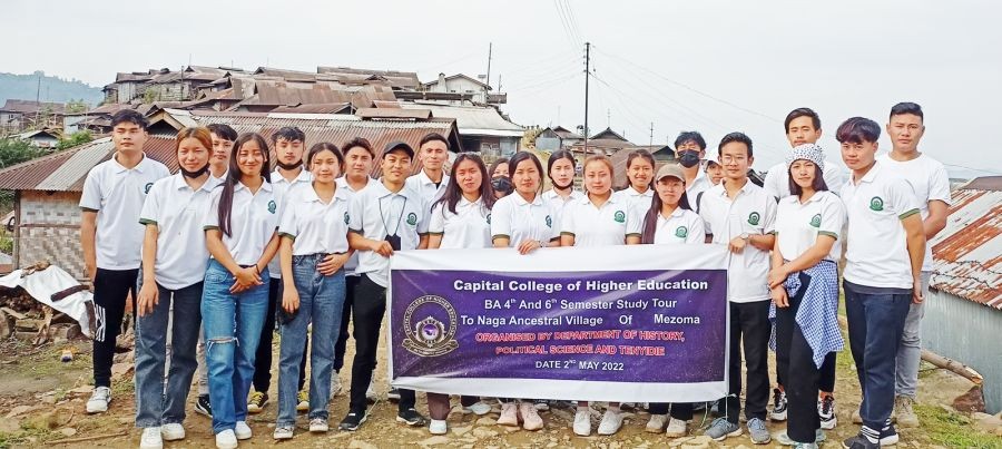 The 6th and 4th Semester students of Capital College of Higher Education, Kohima undertook a study tour to Mezoma village on May 2. The tour was organized by the Department of History, Political Science and Tenyidie. Altogether, 24 students along with four faculties took part in the study tour.