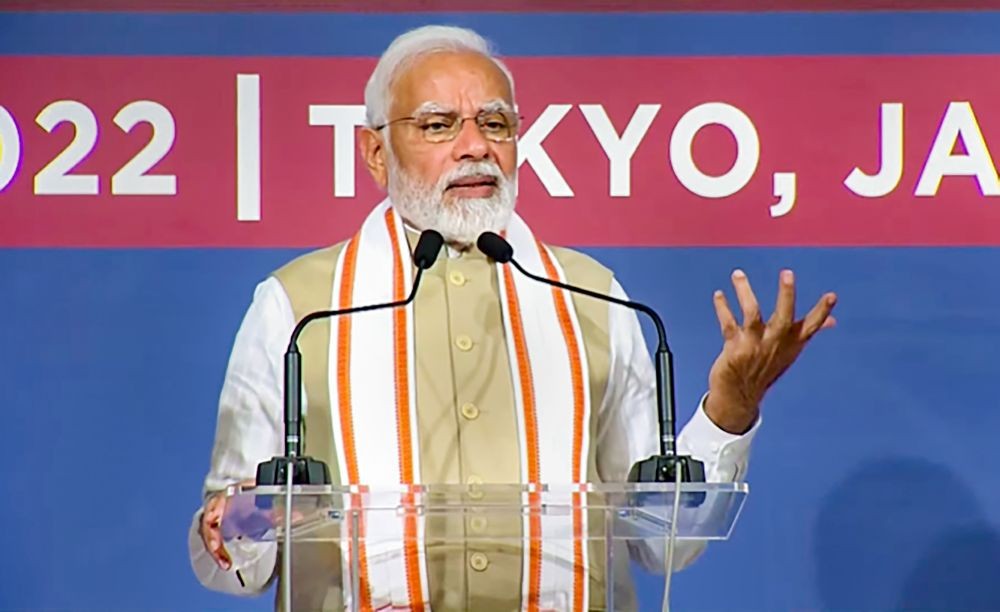 **EDS: SCREENSHOT OF TWITTER VIDEO POSTED BY @BJP4Gujarat ON MONDAY, MAY 23, 2022** Tokyo: Prime Minister Narendra Modi addresses members of the Indian community during an event, in Tokyo, Japan. (PTI Photo)(