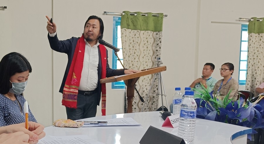 A presentation in progress during the one-day national conference on the topic, “Challenges to Sustainable Development in North -East India” held at on April 29. (Photo SJC)