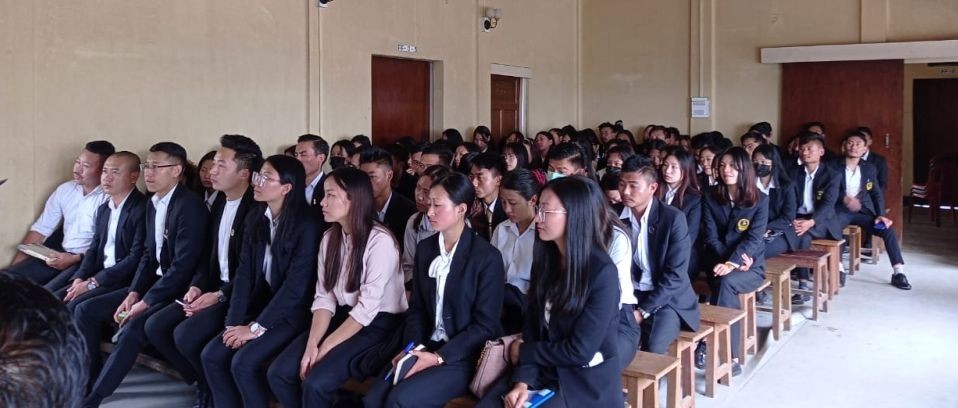 Section of law students of Kohima Law College attending the interaction programme held with Justice Songkhupchung Serto on May 21. (Photo Courtesy: NSLSA)