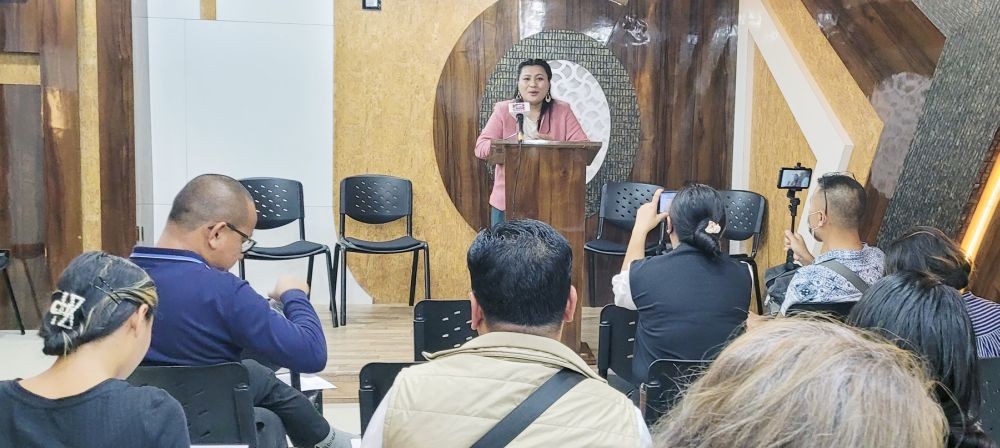 Yaomichon Ragui addressing press conference in Kohima on May 24. (Morung Photo)