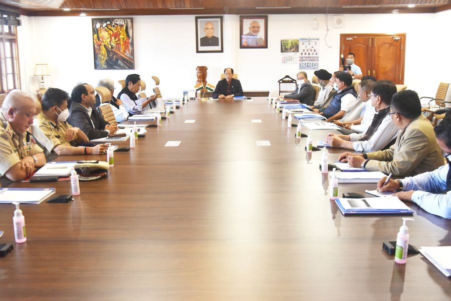 Chief Minister & Chairman NSDMA, Neiphiu Rio chairing the monsoon preparedness review meeting at the Chief Minister's Residential Complex, Kohima on May 23. (DIPR Photo)