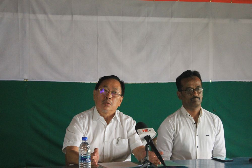 K Therie, President of NPCC during the press conference at the Congress Bhavan, Dimapur on May 10. (Morung Photo)