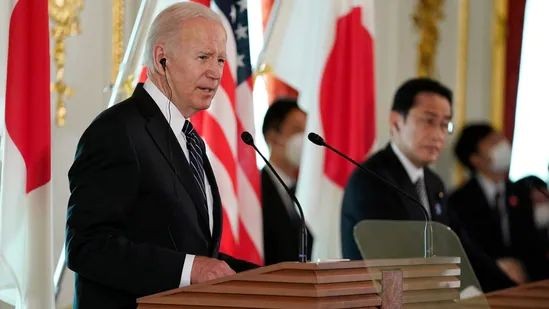 President Joe Biden speaks during a news conference with Japanese Prime Minister Fumio Kishida at Akasaka Palace on Monday, (AP)