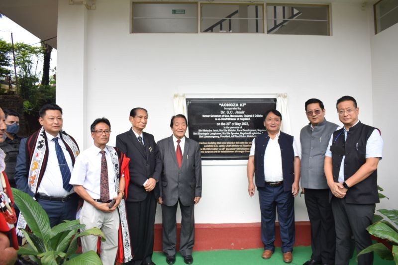 Dr SC Jamir with others during the inauguration of the community hall cum offices of the Aongza Ward Council in Mokokchung on May 20.
