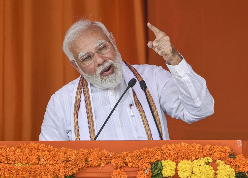 Hyderabad: Prime Minister Narendra Modi addresses a public meeting in Hyderabad, Thursday, May 26, 2022. (PTI Photo)(