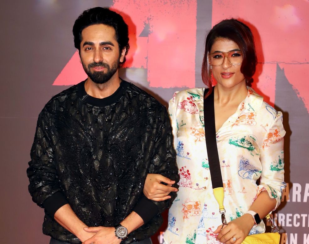 Mumbai: Bollywood actor Ayushmann Khurrana with wife Tahira Kashyap at the screening of his film 'Anek', in Mumbai, Thursday night, May 26, 2022. (PTI Photo)