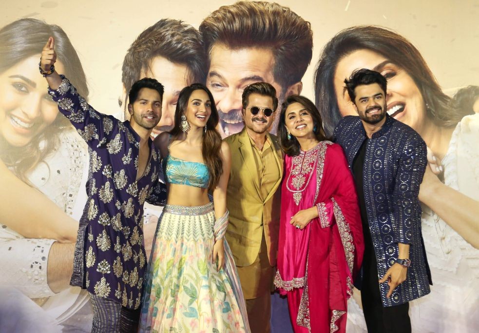 Mumbai: Bollywood actor Varun Dhawan, Kiara Advani, Anil Kapoor, Neetu Singh and Manish Paul pose for pictures during the trailer launch of their upcoming film 'Jugjugg Jeeyo', in Mumbai, Sunday, May 22, 2022. (PTI Photo)(
