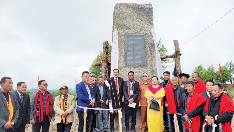 Thenucho and others after laying foundation stone of Kikruma local ground on May 4. (Morung Photo)
