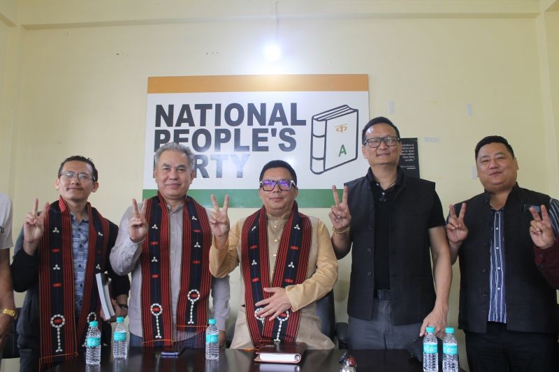 M Rameshwar Singh (centre), NPP general secretary, in-change of Nagaland & Tripura, and MLA of Manipur along with Dr Andrew Ahoto Sema, NPP state president and other party members during the press conference at the party’s office in Dimapur on May 14. (Morung Photo)