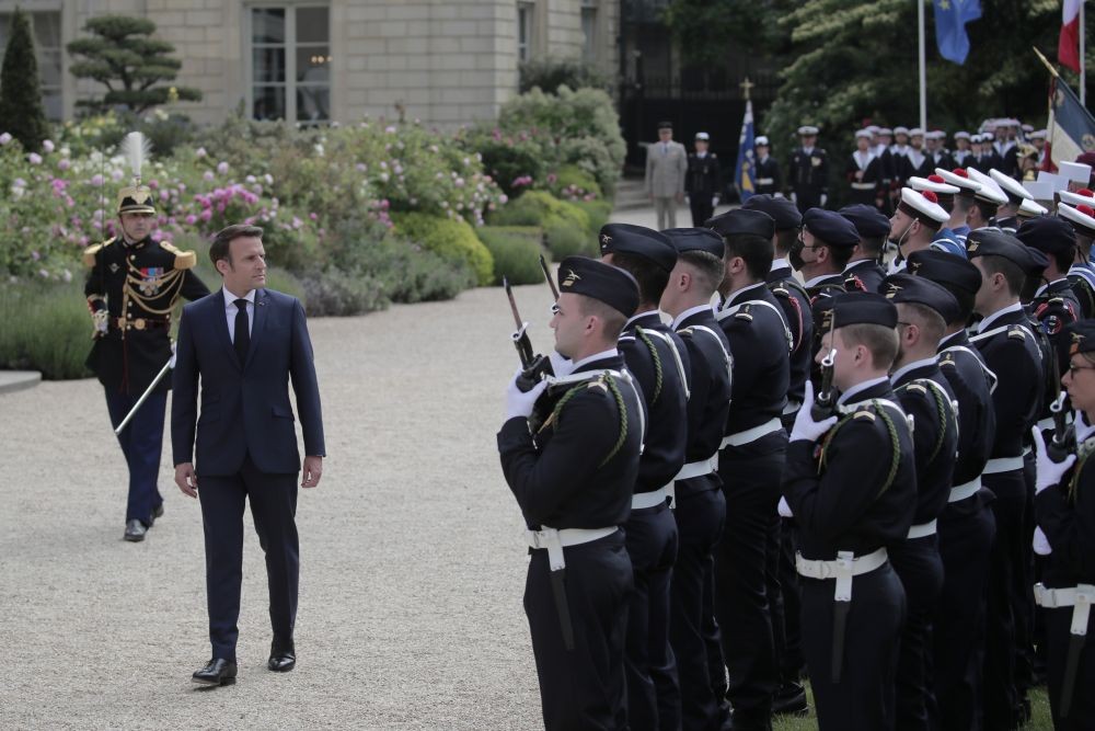 Paris: French President Emmanuel Macron reviews military troops during the ceremony of his inauguration for a second term at the Elysee palace, in Paris, France, Saturday, May 7, 2022. Macron was reelected for five years on April 24 in an election runoff that saw him won over far-right rival Marine Le Pen. AP/PTI