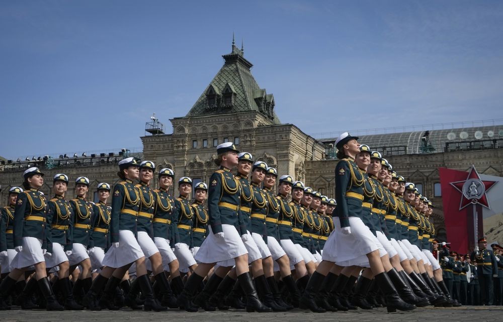 Moscow : Russian servicewomen march during a dress rehearsal for the Victory Day military parade in Moscow, Russia, Saturday, May 7, 2022. The parade will take place at Moscow's Red Square on May 9 to celebrate 77 years of the victory in WWII. AP/PTI