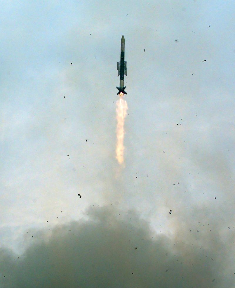 Vertical Launch Short Range Surface to Air Missile being flight tested, off the coast of Chandipur. (PTI Photo)