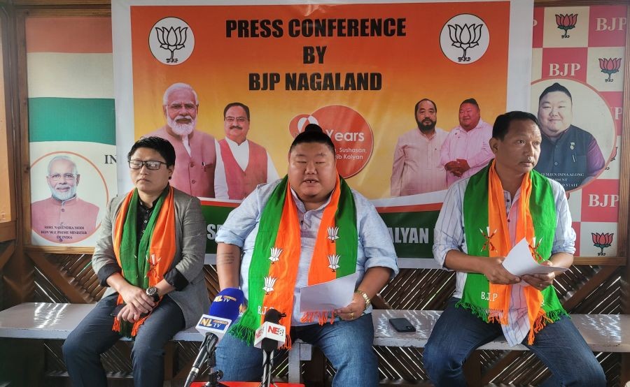 Minister Temjen Imna Along with Kuputo Shohe, Nini Cheng at the press conference in Kohima on June 2. (Morung Photo)