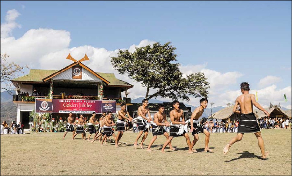 Youth members performing traditional game during the golden jubilee celebration held on January 3, 2019 at Chizami village local ground. (Photo Courtesy/CYS)
