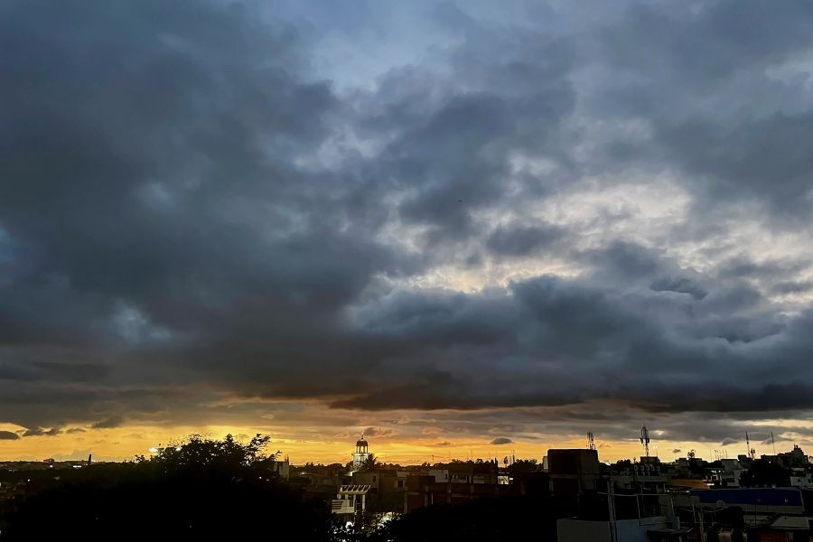 Hubballi: Clouds hover over the Moorusavira Matha during monsoon season, in Hubballi, Thursday, June 9, 2022. Conditions are favourable for the further advance of monsoon over Karnataka in the next two days, according to the India Meteorological Department (IMD). (PTI Photo)(