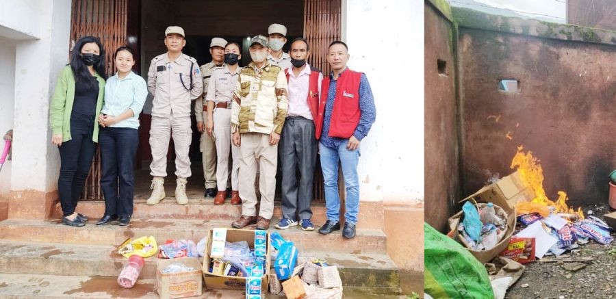 COTPA flying squad team along with the seized products in Wokha on June 3. (DIPR Photo)