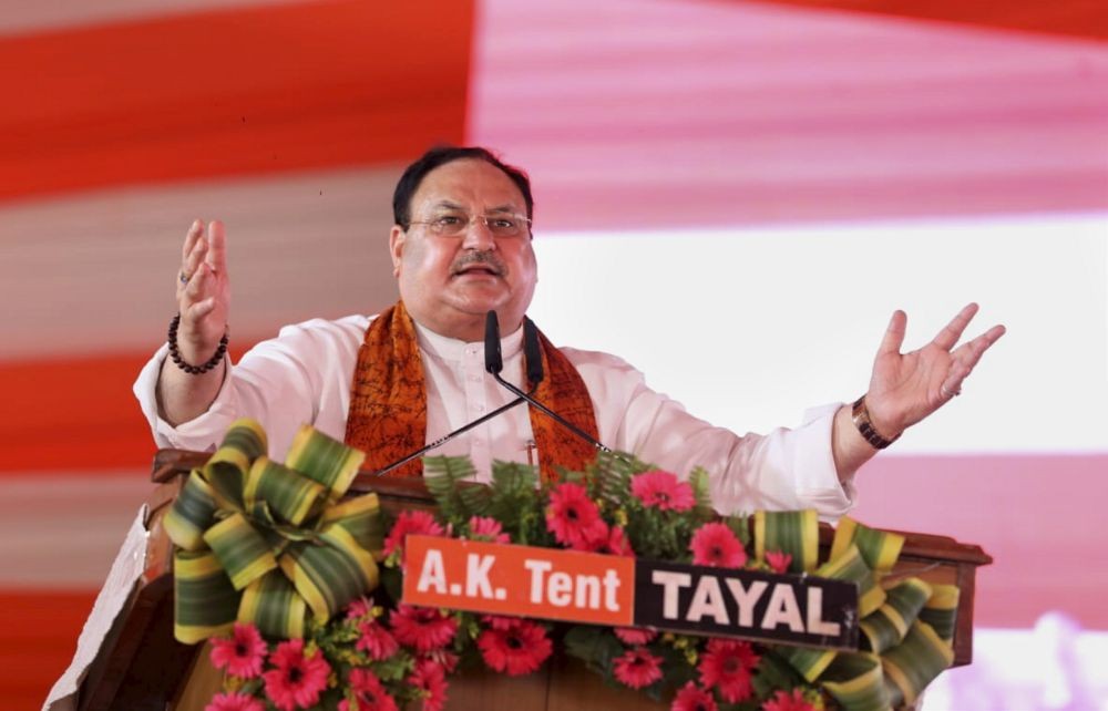 **EDS: HANDOUT PHOTO MADE AVAILABLE FROM BJP OFFICE ON FRIDAY, JUNE 10, 2022** Gorakhpur: BJP National President JP Nadda addresses 'Garib Kalyan Sabha', in Gorakhpur. (PTI Photo)