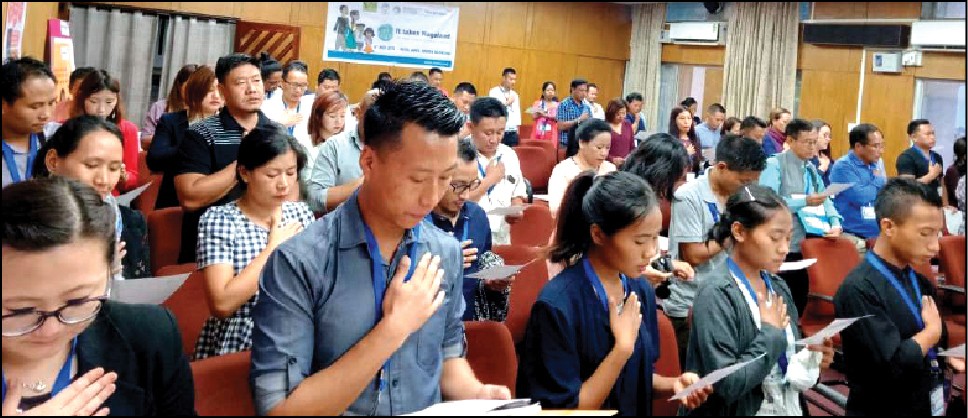 Section of participants take pledge to take all efforts to end child sexual abuse during state level consultation on “It takes Nagaland to End Child Sexual Abuse” in Kohima on July 10. (Morung Photo)