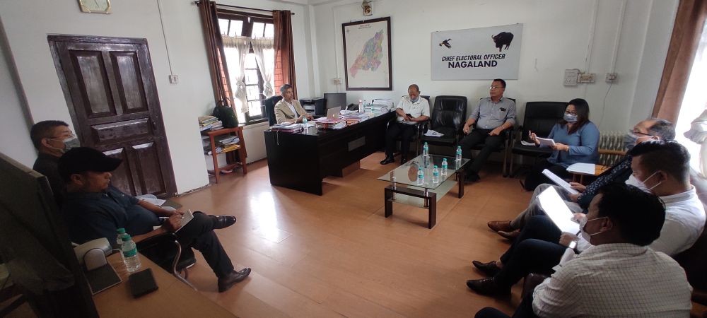 Chief Electoral Officer, Nagaland, V Shashank Shekhar and other during a review meeting for the conduct of Presidential Election 2022 held at the CEO Chamber on June 22. (DIPR Photo)