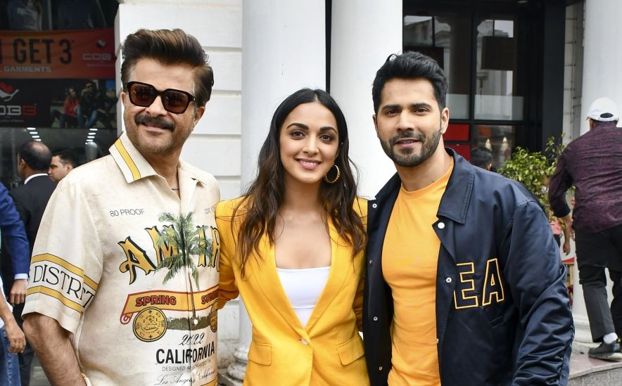 New Delhi: Bollywood actors Anil Kapoor, Kiara Advani and Varun Dhawan pose for photos during the promotions for their upcoming film 'Jugjugg Jeeyo', in New Delhi, Sunday, June 19, 2022. (PTI Photo)