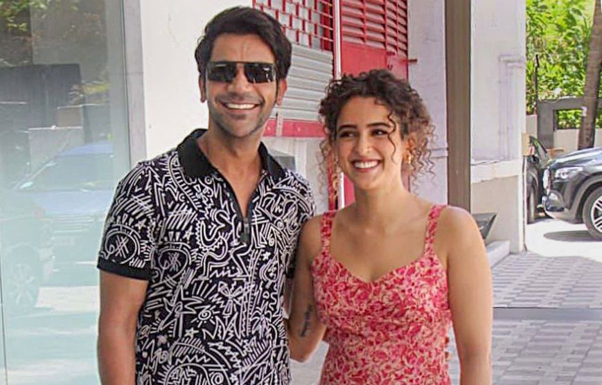 Mumbai: Bollywood actors Rajkummar Rao and Sanya Malhotra pose for photographs during a promotional event for their upcoming film 'HIT: The First Case', in Mumbai, Monday, June 13, 2022. (PTI Photo)