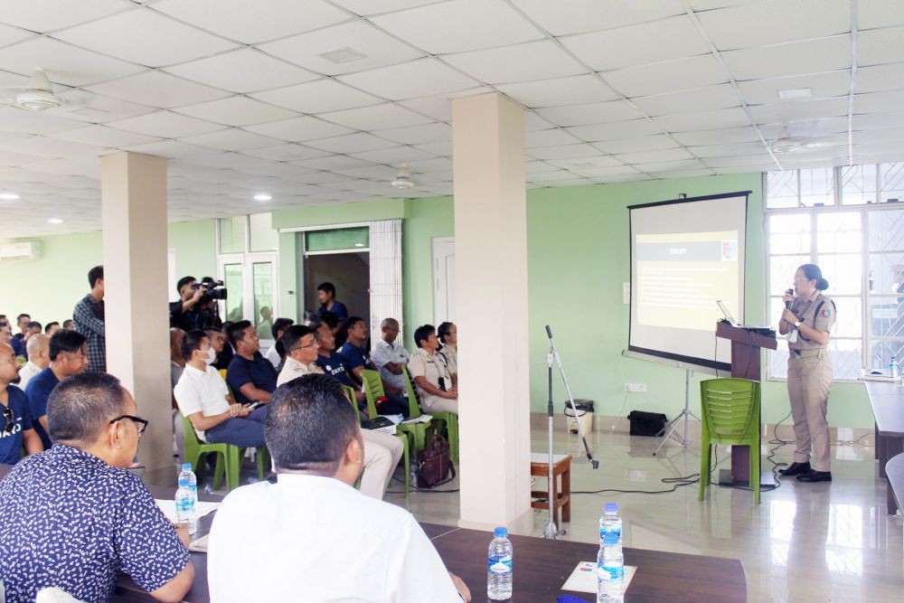 Dr Tiamenla Phom, NPS, explaining the different aspects of community policing during the sensitisation programme held at Indisen village on June 21. (Morung Photo)