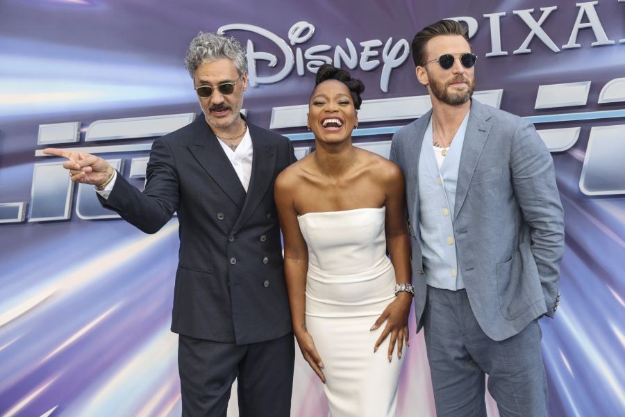 Chris Evans, from right, Keke Palmer, and Taika Waititi pose for photographers upon arrival for the premiere of the film 'Lightyear' in London, Monday, June 13, 2022. AP/PTI(