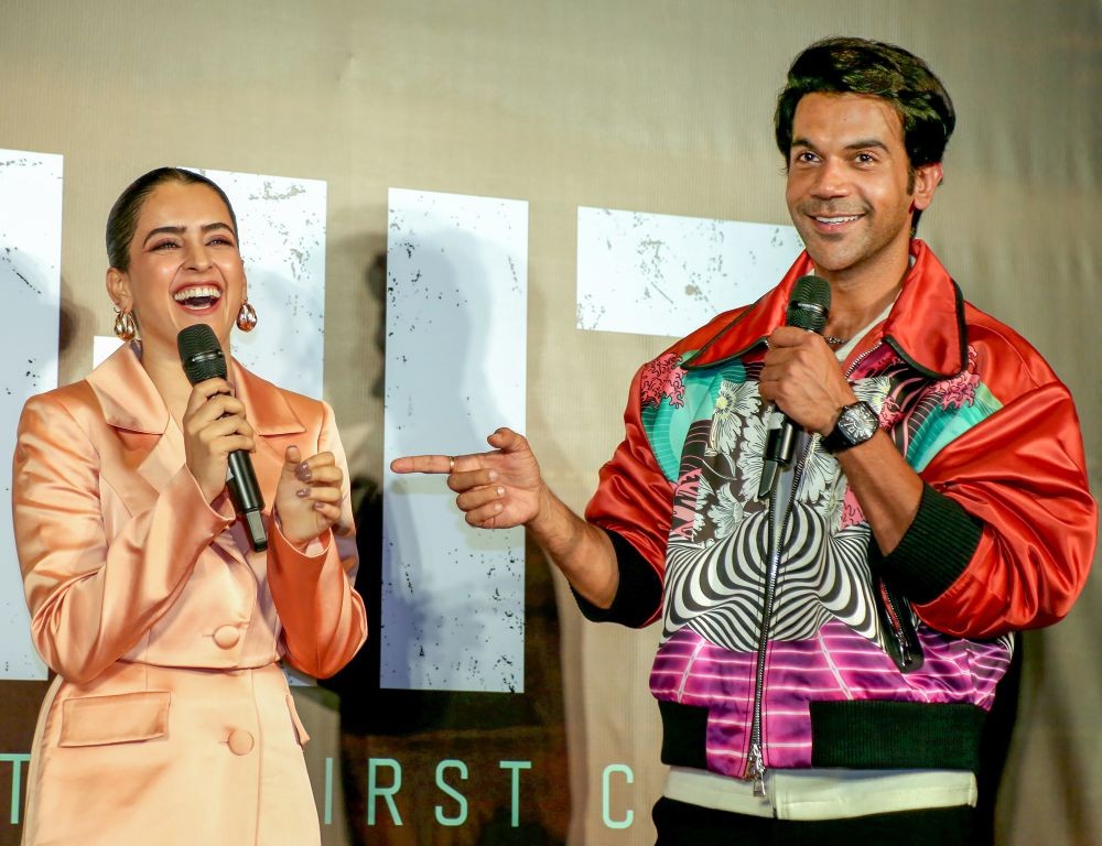 Mumbai: Bollywood actors Rajkummar Rao and Sanya Malhotra interact with the media at the trailer launch of their upcoming film 'HIT: The First Case', in Mumbai, Thursday, June 23, 2022. (PTI Photo)